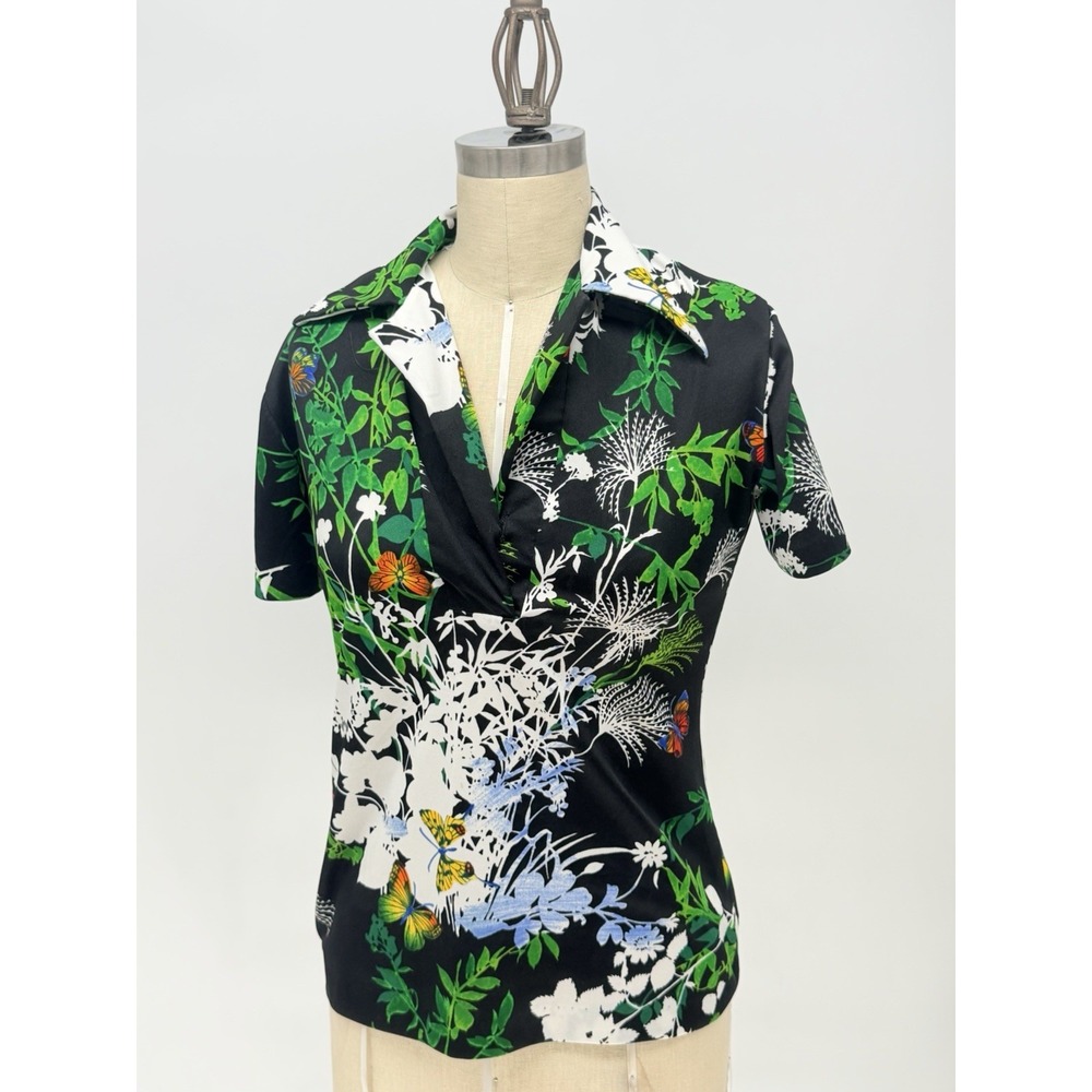 Vintage Teddi of California Botanical Floral Shirt Small Medium 70s Mod READ